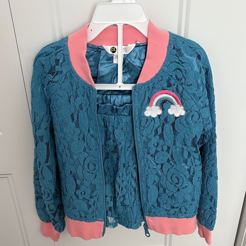 Kids Teal and Pink Lace Matching Set